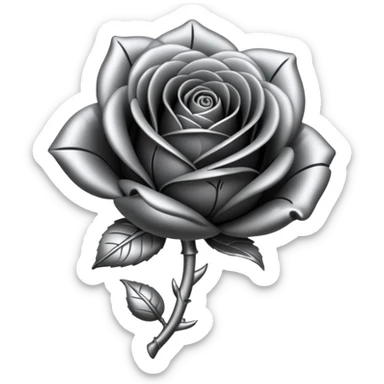 Black and silver filigree rose bud, 3D, extremely detailed design sticker