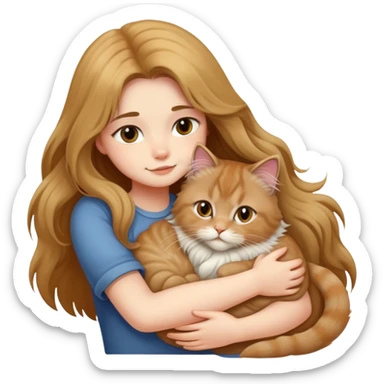 A long-haired girl hugs a British longhair cat tightly sticker