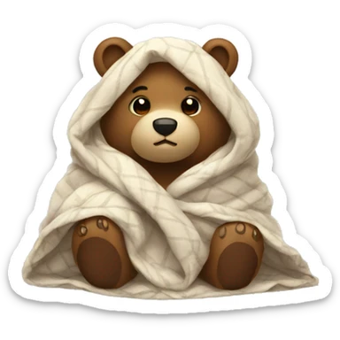 bear cozy in blanket sticker