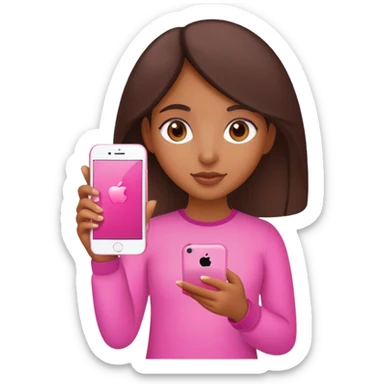 Brown girl with pink iPhone 16 in her hand sticker