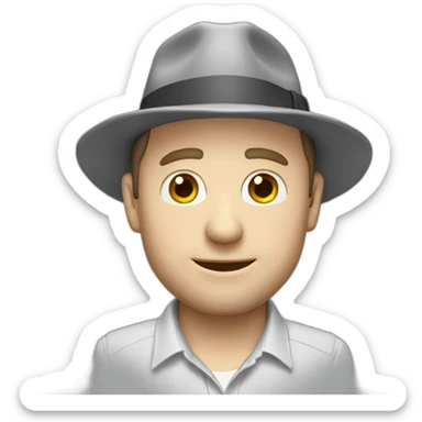 tim robinson wearing a grey fedora with a grey flap on the back white shirt sticker