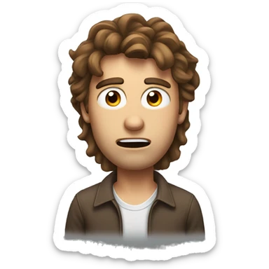 man with surprised face with messy long brown hair, with small eyes and very high eyebrows sticker