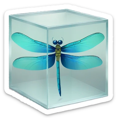 dragonfly in a square glass box sticker