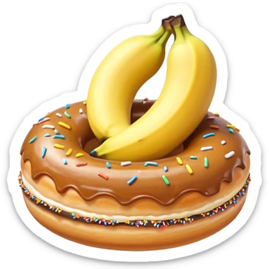 A banana in a donut banana standing in a donut's circle sticker