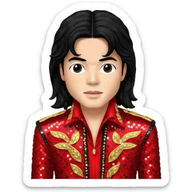 Michael Jackson with light skin, long black hair, red sequin outfit sticker