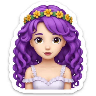 Princesses with Flower Crown in curly Purple Hair, white dress sticker