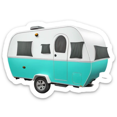 Realistic turquoise camping trailer isolated.  sticker