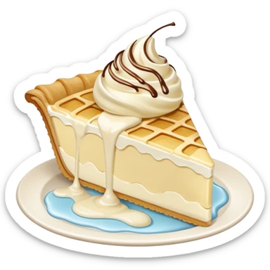 Slice of pale cream pie with melted ice cream dripping off of it sticker