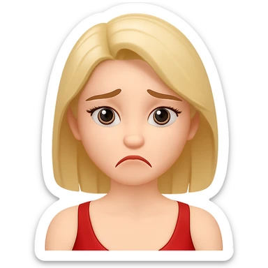 Change her facial expression to sad, keep the same style as the reference image. sticker