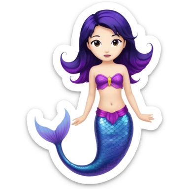 Asian mermaid with black hair and purple tail  sticker