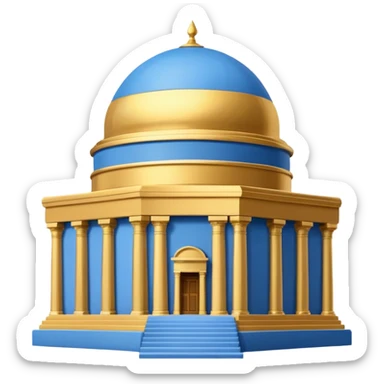  cubic temple with blue horizontal stipes on the side and a golden dome on top. The temple has no pillars and the dome has now spiral on top sticker