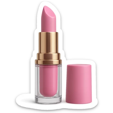 Realistic lipstick emoji with transparent case, pink lipstick, photorealistic style. Remove background. sticker