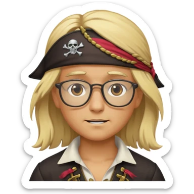 Create an avatar squared no background with a pirate with glasses and blonde hair sticker