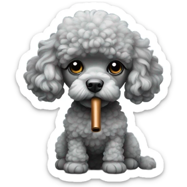 Sad gray toy poodle smoking a pipe  sticker