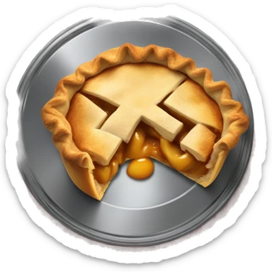 Apple pie on steel with a clawed tablecloth sticker