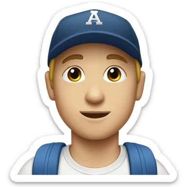 White Boy wearing baseball cap leaving school sticker