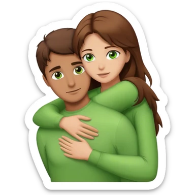 Man with brown hair and green eyes  hugs woman with brown hair and brown eyes sticker