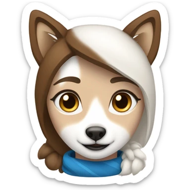 White Woman hair brown and bleus eyes and golden Husky  sticker