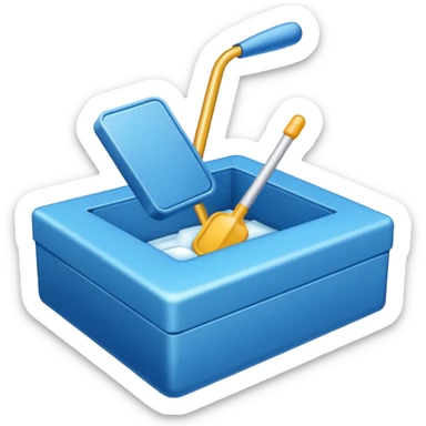 A blue box  and a white tick sticker