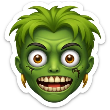 Faça uma zombie verde com olhos castanhos cabelos pretos liso com estilo y2k e com dentes de ouro sticker