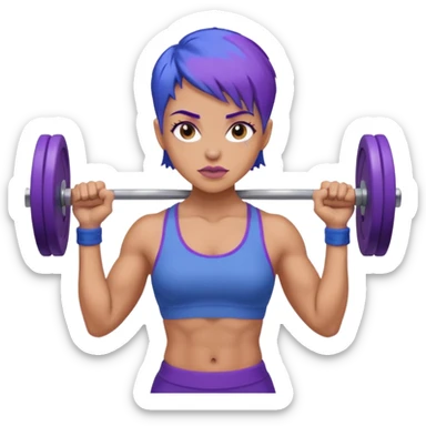 weight lift woman short blue purple har muscles bar is not growing from head sticker