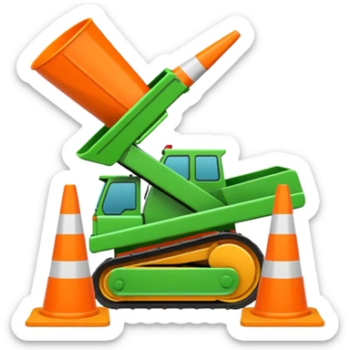green tank squashing multiple traffic cones under its treads, cones underneath the tank, emoji style sticker