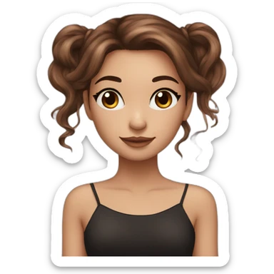 pretty girl brown long hair makeup with black kitten sticker