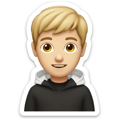 white boy with brown bang and a black hoodie sticker