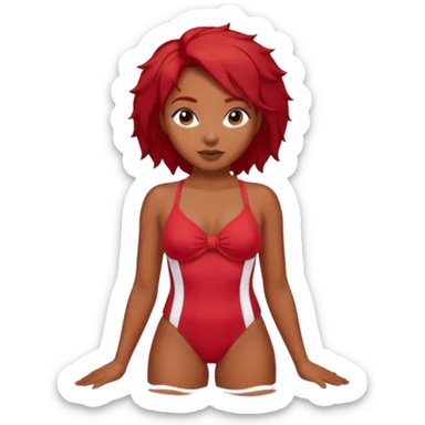 black woman in bathing suits with red hair sticker