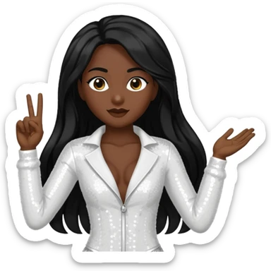 Victory from Vampirella with dark skin, long black hair, white sequin outfit sticker