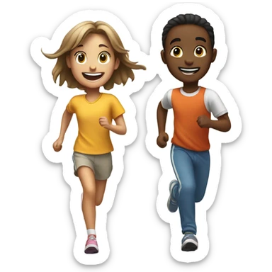 smiling girl with boy portrait running  sticker