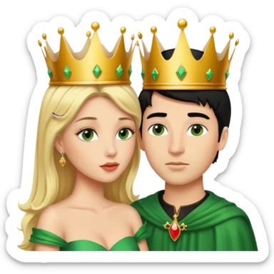 Blonde Queen with crown Green eyes  whole body Kissing man black Hair sticker