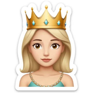 Give me an image of a women wearing neutral makeup with a crown. She is looking very smug sticker
