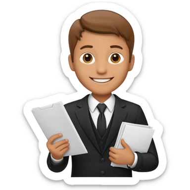 a man in a formal suit walks with papers in his hands sticker
