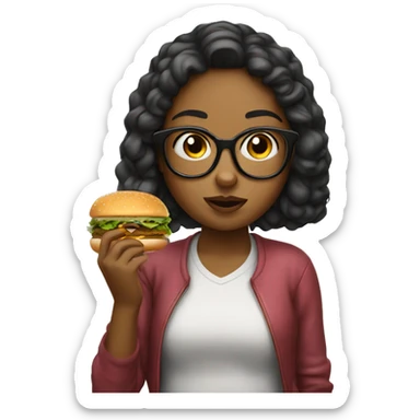 Girl in glasses eating burger sticker