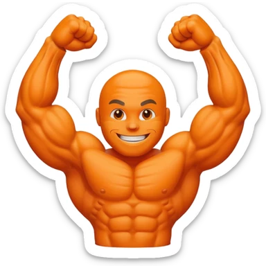a Orange with muscular arms and face expression sticker