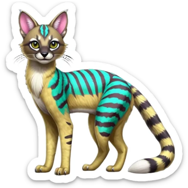  Neon-colored colorful painted marked patterned Asian glorious divine exotic cute cool beautiful shiny beautiful fantasy-caracal-civet-genet-sergal-vernid-Cacomistle-oncilla-animal-Fakémon-hybrid-fursona (full body) sticker