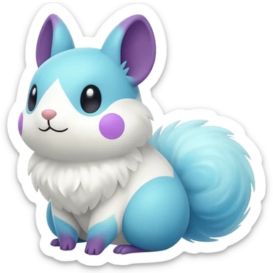 Light-pastel-Cyan-white-blue-gradients electric type rodent-chinchilla-squirrel-gerbil-jerboa-Pachirisu-Minccino-Pokémon-Fakémon-fusion-hybrid-Pokémon-animal-creature, full body with purple-violet-pinkish round cheek markings  sticker