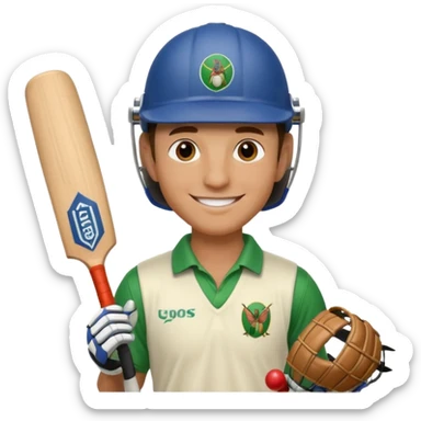 i want a emoji suitable for a logo s well.
it should contain a man holding cricket bat and is wearing all the cricket accessories sticker