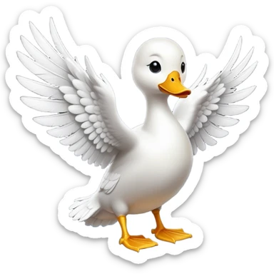 cinematic-[white duck]-realistic-full-body-perched-emoji,-wings-tucked-neatly,-head-tilted-dramatically,-sleek-[white]-feathers,-simplified-yet-realistic-focused-features,-highly-detailed,-glowing-with-an-almost-sarcastic-glow sticker