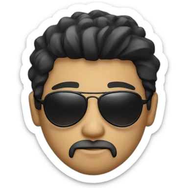 Manga face with aviator sunglasses, goatee, black straight but a little in movement hair sticker