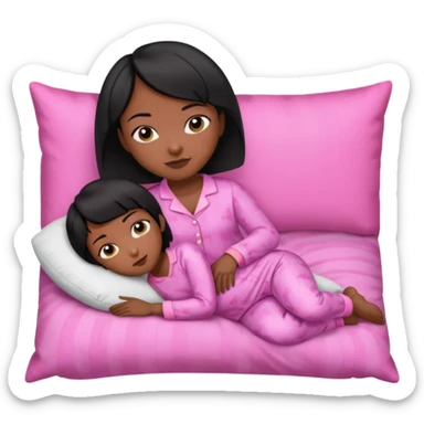 Dark skin Black woman with short  black bob  hair, pink pajamas laying on pillow just me  sticker