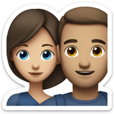 Blue eyed brown hair man hugging a dark haired dark eyes woman sticker