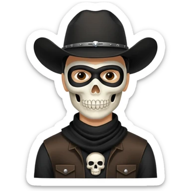 🤠+💀, colocar uma máscara preta no pescoço  sticker