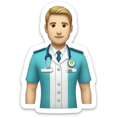 fisioterapeuta con uniforme azul aguamarin y levantado el pulgar sticker