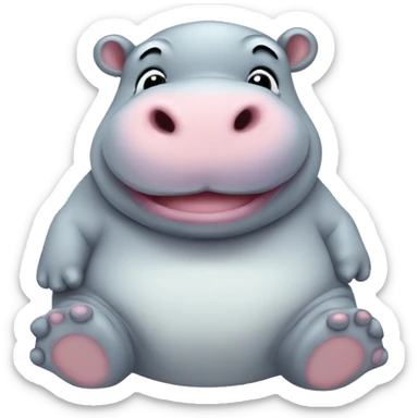 chubby white baby hippo with a belly sticker