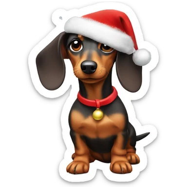 a dachshund dog with a Christmas hat  sticker