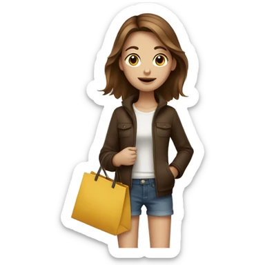 Slender brown-haired girl with bags from the store sticker