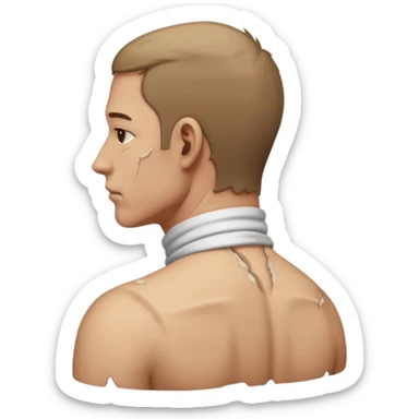 side view of man with bent neck, pain from the back of his neck sticker