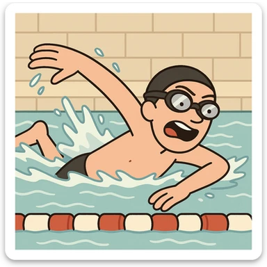 A person swimming freestyle in a pool, energetic and dynamic, cartoon style sticker